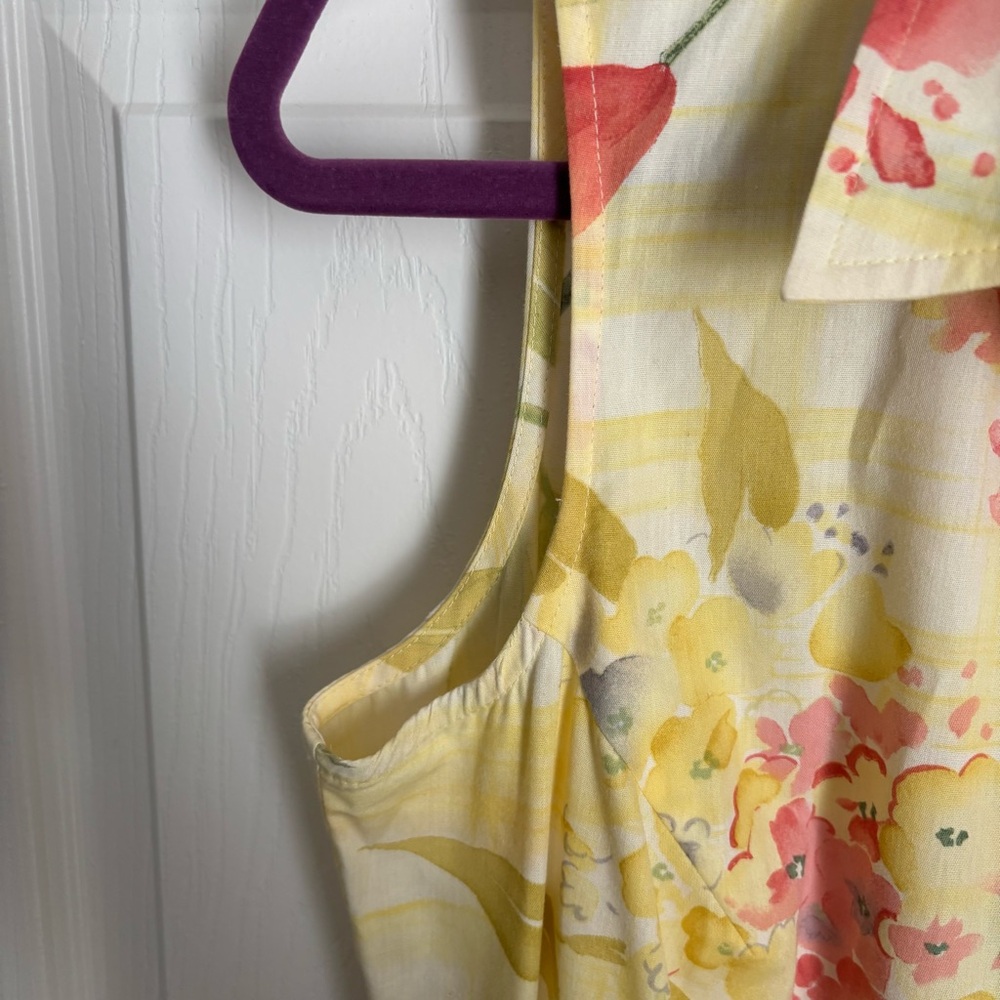 VTG J. Mac Butter Yellow Sleeveless Button up Floral Maxi Shirt Dress Size 10 - Picture 5 of 10